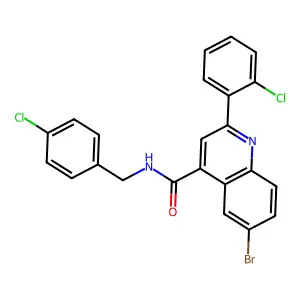 6-bromo-2-(2-chlorophenyl)-N-[(4-chlorophenyl)methyl]quinoline-4-carboxamide structure
