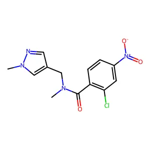 2-chloro-N-methyl-N-[(1-methylpyrazol-4-yl)methyl]-4-nitrobenzamide structure