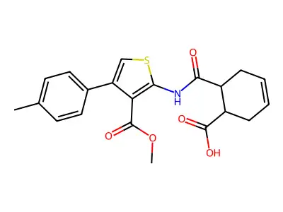 6-({[3-(methoxycarbonyl)-4-(4-methylphenyl)-2-thienyl]amino}carbonyl)-3-cyclohexene-1-carboxylic acid structure