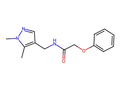 N-[(1,5-dimethylpyrazol-4-yl)methyl]-2-phenoxyacetamide structure