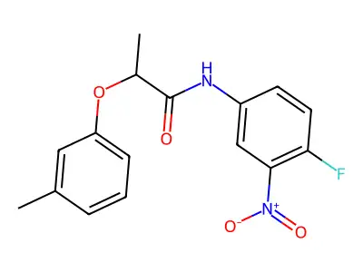 N-(4-fluoro-3-nitrophenyl)-2-(3-methylphenoxy)propanamide structure