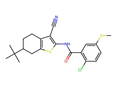 N-(6-tert-butyl-3-cyano-4,5,6,7-tetrahydro-1-benzothiophen-2-yl)-2-chloro-5-methylsulfanylbenzamide structure