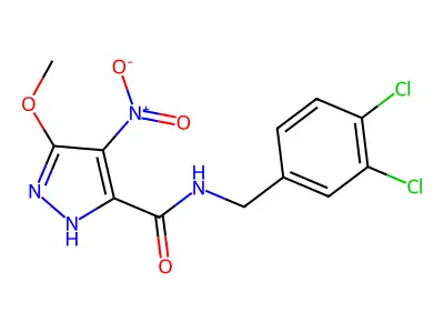 N-(3,4-dichlorobenzyl)-3-methoxy-4-nitro-1H-pyrazole-5-carboxamide structure