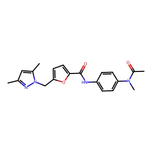 N-{4-[acetyl(methyl)amino]phenyl}-5-[(3,5-dimethyl-1H-pyrazol-1-yl)methyl]-2-furamide structure
