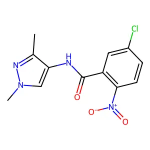 5-chloro-N-(1,3-dimethyl-1H-pyrazol-4-yl)-2-nitrobenzamide structure
