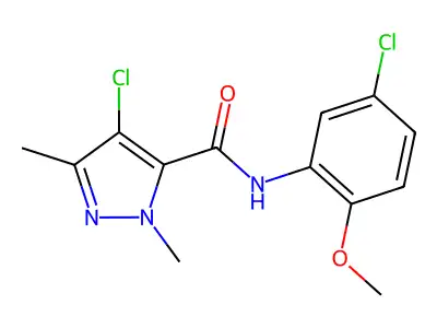 4-chloro-N-(5-chloro-2-methoxyphenyl)-2,5-dimethylpyrazole-3-carboxamide structure