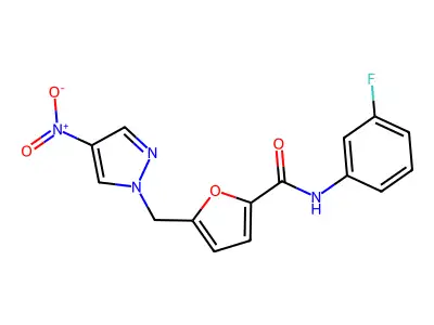 N-(3-fluorophenyl)-5-[(4-nitropyrazol-1-yl)methyl]furan-2-carboxamide structure