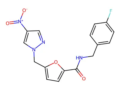 N-[(4-fluorophenyl)methyl]-5-[(4-nitropyrazol-1-yl)methyl]furan-2-carboxamide structure
