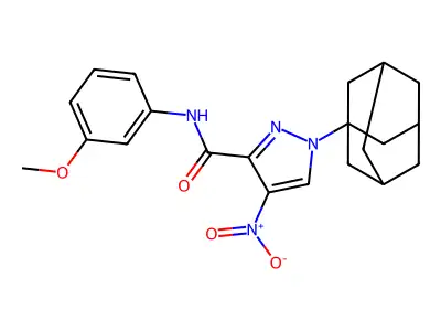 1-(1-adamantyl)-4-nitro-N-(3-methoxyphenyl)-1H-pyrazole-3-carboxamide structure