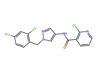 2-chloro-N-[1-[(2,4-dichlorophenyl)methyl]pyrazol-4-yl]pyridine-3-carboxamide structure