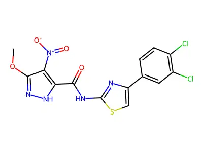 N-[4-(3,4-dichlorophenyl)-1,3-thiazol-2-yl]-3-methoxy-4-nitro-1H-pyrazole-5-carboxamide structure