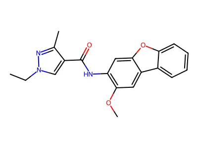 1-ethyl-N-(2-methoxydibenzo[b,d]furan-3-yl)-3-methyl-1H-pyrazole-4-carboxamide structure