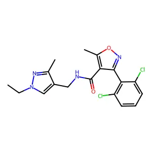 3-(2,6-dichlorophenyl)-N-[(1-ethyl-3-methyl-1H-pyrazol-4-yl)methyl]-5-methyl-4-isoxazolecarboxamide structure