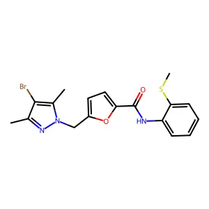 5-[(4-bromo-3,5-dimethylpyrazol-1-yl)methyl]-N-(2-methylsulfanylphenyl)furan-2-carboxamide structure