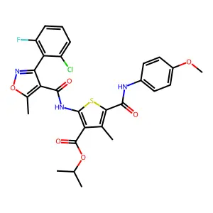 isopropyl 2-({[3-(2-chloro-6-fluorophenyl)-5-methyl-4-isoxazolyl]carbonyl}amino)-5-[(4-methoxyanilino)carbonyl]-4-methyl-3-thiophenecarboxylate structure