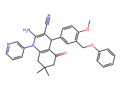 2-amino-4-[4-methoxy-3-(phenoxymethyl)phenyl]-7,7-dimethyl-5-oxo-1-pyridin-3-yl-6,8-dihydro-4H-quinoline-3-carbonitrile structure
