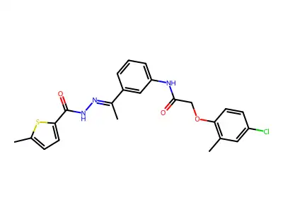N-[(E)-1-[3-[[2-(4-chloro-2-methylphenoxy)acetyl]amino]phenyl]ethylideneamino]-5-methylthiophene-2-carboxamide structure