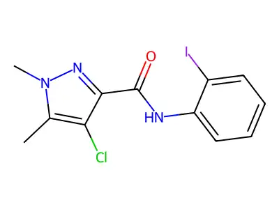 4-chloro-N-(2-iodophenyl)-1,5-dimethylpyrazole-3-carboxamide structure