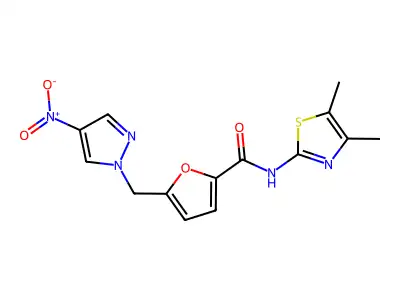 N-(4,5-dimethyl-1,3-thiazol-2-yl)-5-[(4-nitropyrazol-1-yl)methyl]furan-2-carboxamide structure