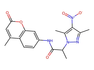 2-(3,5-dimethyl-4-nitropyrazol-1-yl)-N-(4-methyl-2-oxochromen-7-yl)propanamide structure