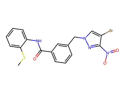 3-[(4-bromo-3-nitropyrazol-1-yl)methyl]-N-(2-methylsulfanylphenyl)benzamide structure