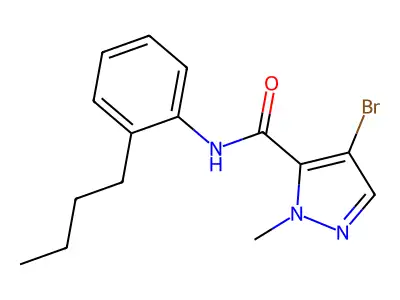 4-bromo-N-(2-butylphenyl)-1-methyl-1H-pyrazole-5-carboxamide structure