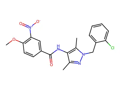 N-[1-(2-chlorobenzyl)-3,5-dimethyl-1H-pyrazol-4-yl]-4-methoxy-3-nitrobenzamide structure