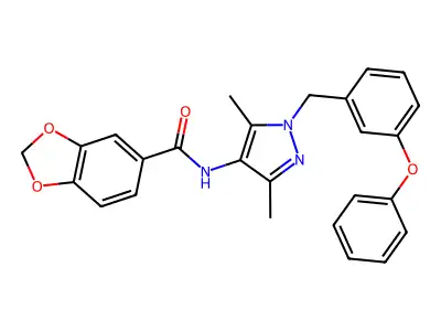 N-[3,5-dimethyl-1-(3-phenoxybenzyl)-1H-pyrazol-4-yl]-1,3-benzodioxole-5-carboxamide structure