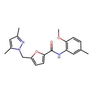5-[(3,5-dimethyl-1H-pyrazol-1-yl)methyl]-N-(2-methoxy-5-methylphenyl)-2-furamide structure