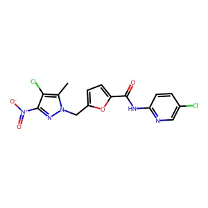 5-({4-chloro-3-nitro-5-methyl-1H-pyrazol-1-yl}methyl)-N-(5-chloro-2-pyridinyl)-2-furamide structure