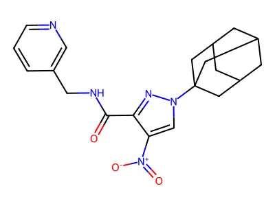 1-(1-adamantyl)-4-nitro-N-(pyridin-3-ylmethyl)pyrazole-3-carboxamide structure