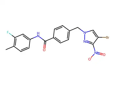 4-[(4-bromo-3-nitropyrazol-1-yl)methyl]-N-(3-fluoro-4-methylphenyl)benzamide structure