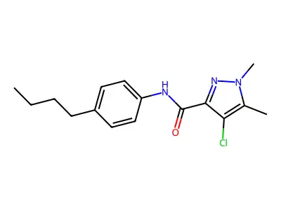 N-(4-butylphenyl)-4-chloro-1,5-dimethylpyrazole-3-carboxamide structure