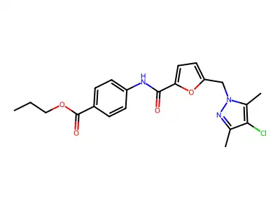 propyl 4-({5-[(4-chloro-3,5-dimethyl-1H-pyrazol-1-yl)methyl]-2-furoyl}amino)benzoate structure