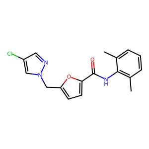 5-[(4-chloro-1H-pyrazol-1-yl)methyl]-N-(2,6-dimethylphenyl)-2-furamide structure