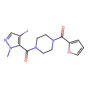 Furan-2-yl-[4-(4-iodo-2-methylpyrazole-3-carbonyl)piperazin-1-yl]methanone structure