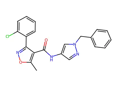 N-(1-benzylpyrazol-4-yl)-3-(2-chlorophenyl)-5-methyl-1,2-oxazole-4-carboxamide structure
