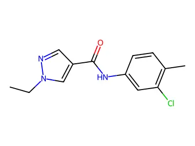 N-(3-chloro-4-methylphenyl)-1-ethylpyrazole-4-carboxamide structure