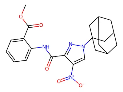 Methyl 2-[[1-(1-adamantyl)-4-nitropyrazole-3-carbonyl]amino]benzoate structure