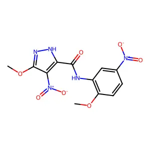 3-methoxy-N-(2-methoxy-5-nitrophenyl)-4-nitro-1H-pyrazole-5-carboxamide structure