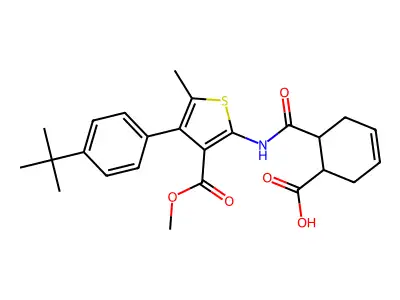 6-[[4-(4-tert-butylphenyl)-3-methoxycarbonyl-5-methylthiophen-2-yl]carbamoyl]cyclohex-3-ene-1-carboxylic acid structure