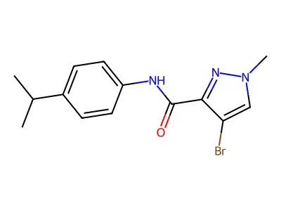 4-bromo-1-methyl-N-(4-propan-2-ylphenyl)pyrazole-3-carboxamide structure