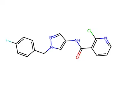 2-chloro-N-[1-[(4-fluorophenyl)methyl]pyrazol-4-yl]pyridine-3-carboxamide structure