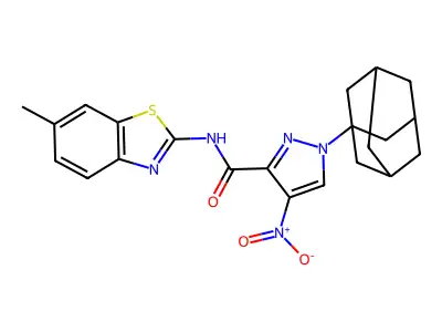 1-(1-adamantyl)-N-(6-methyl-1,3-benzothiazol-2-yl)-4-nitropyrazole-3-carboxamide structure