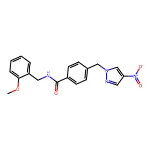 N-[(2-methoxyphenyl)methyl]-4-[(4-nitropyrazol-1-yl)methyl]benzamide structure