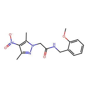 2-(3,5-dimethyl-4-nitropyrazol-1-yl)-N-[(2-methoxyphenyl)methyl]acetamide structure