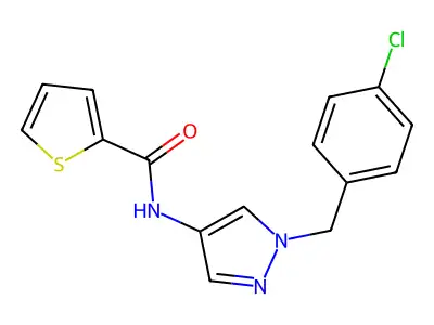 N-[1-[(4-chlorophenyl)methyl]pyrazol-4-yl]thiophene-2-carboxamide structure