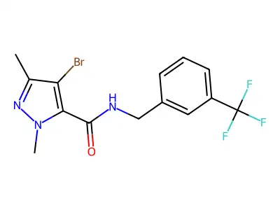 4-bromo-2,5-dimethyl-N-[[3-(trifluoromethyl)phenyl]methyl]pyrazole-3-carboxamide structure