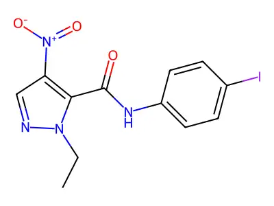 2-ethyl-N-(4-iodophenyl)-4-nitropyrazole-3-carboxamide structure