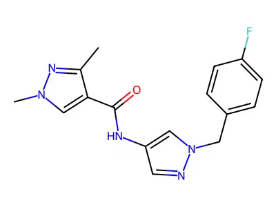N-[1-(4-fluorobenzyl)-1H-pyrazol-4-yl]-1,3-dimethyl-1H-pyrazole-4-carboxamide structure